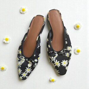 ASOS Women's Black White Daisy Print Mules Flats Size UK 4 / US 6